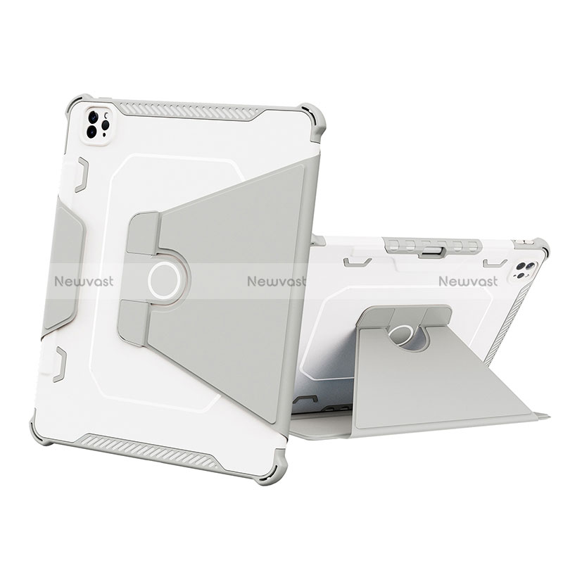 Silicone Matte Finish and Plastic Back Cover Case with Stand L05 for Apple iPad Pro 12.9 (2021) Gray