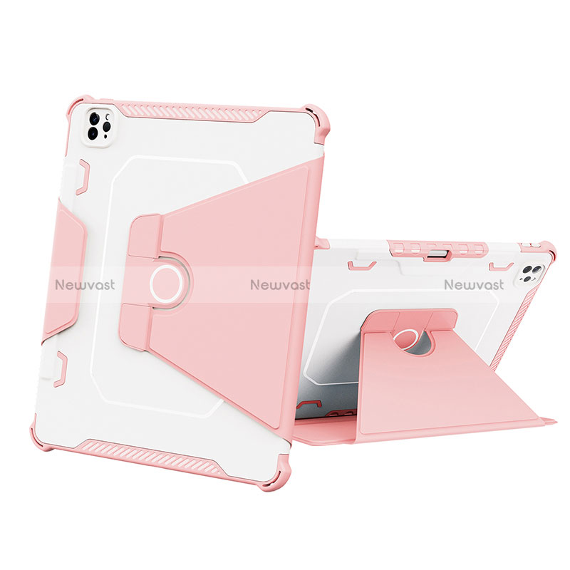 Silicone Matte Finish and Plastic Back Cover Case with Stand L05 for Apple iPad Pro 12.9 (2021) Pink