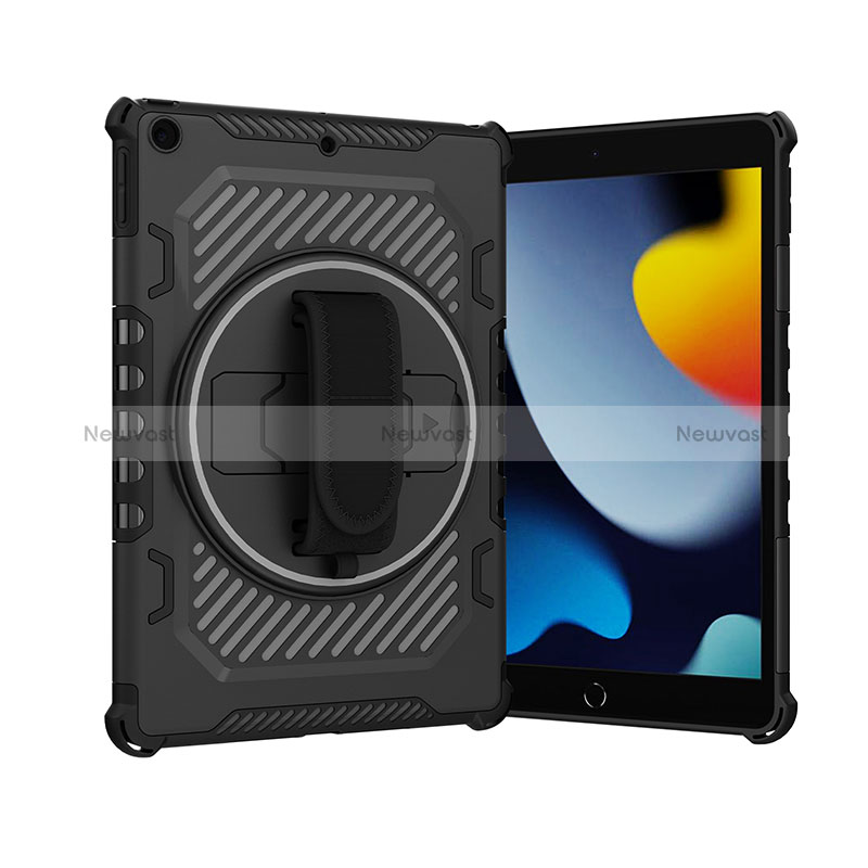 Silicone Matte Finish and Plastic Back Cover Case with Stand L06 for Apple iPad 10.2 (2019) Black