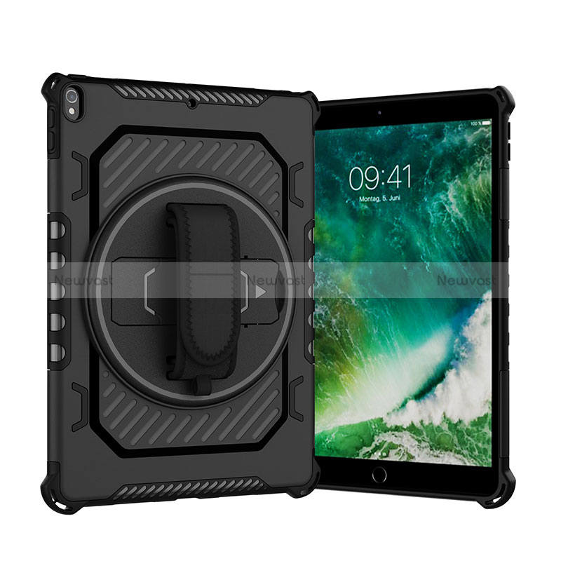 Silicone Matte Finish and Plastic Back Cover Case with Stand L07 for Apple iPad Pro 10.5 Black