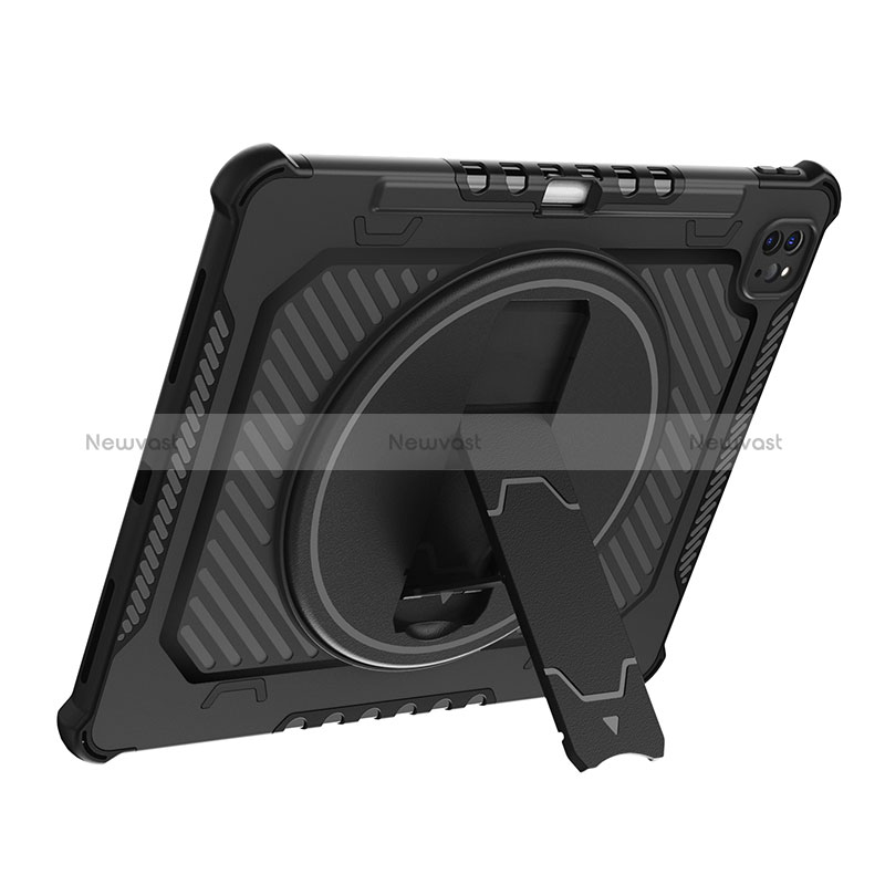 Silicone Matte Finish and Plastic Back Cover Case with Stand L08 for Apple iPad Pro 12.9 (2021)