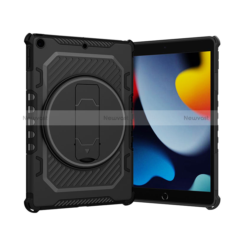 Silicone Matte Finish and Plastic Back Cover Case with Stand L09 for Apple iPad 10.2 (2019) Black