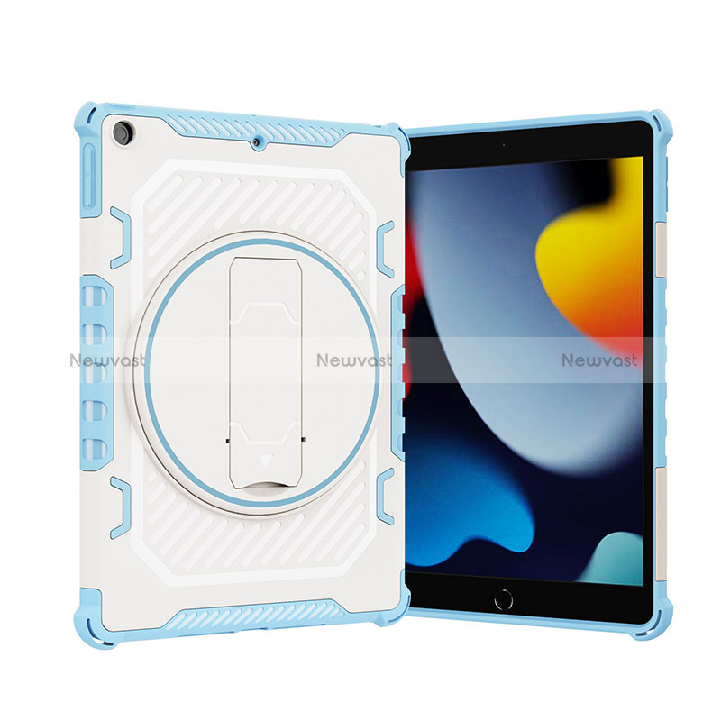 Silicone Matte Finish and Plastic Back Cover Case with Stand L09 for Apple iPad 10.2 (2019) Blue