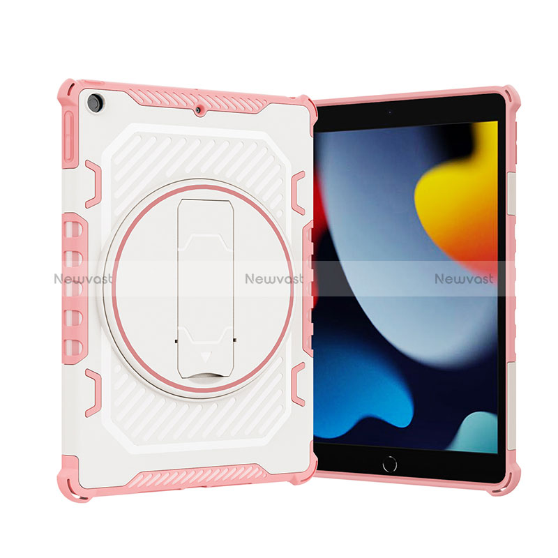 Silicone Matte Finish and Plastic Back Cover Case with Stand L09 for Apple iPad 10.2 (2019) Rose Gold