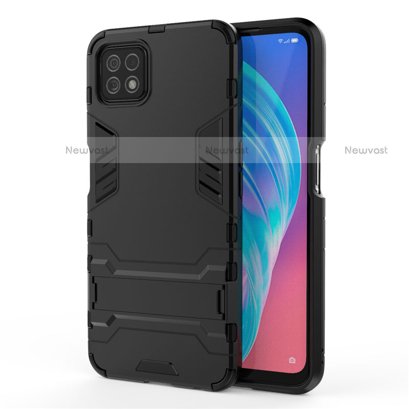 Silicone Matte Finish and Plastic Back Cover Case with Stand M01 for Oppo A72 5G Black