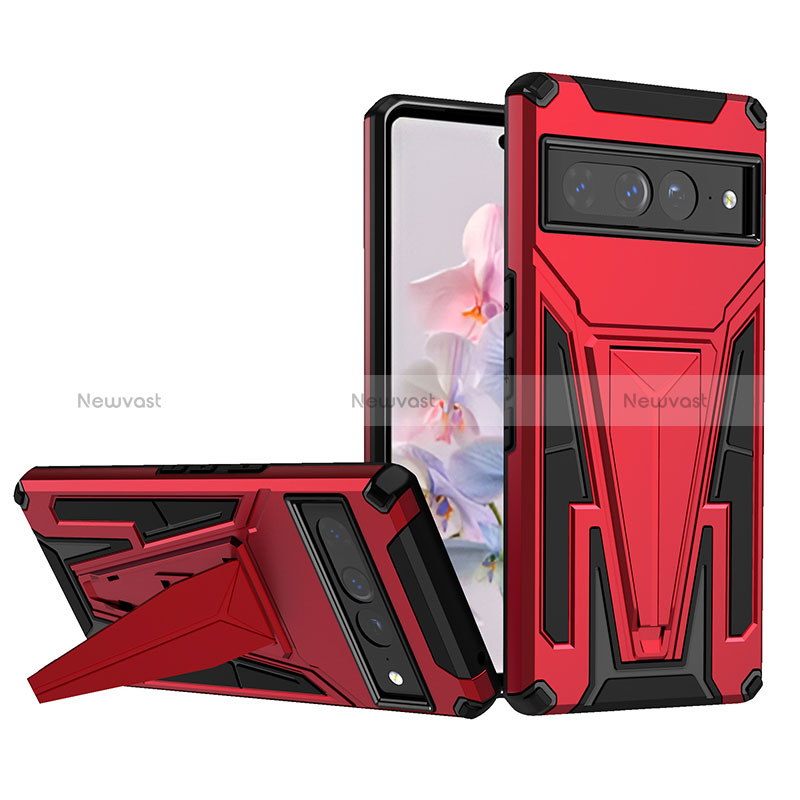 Silicone Matte Finish and Plastic Back Cover Case with Stand MQ1 for Google Pixel 7 Pro 5G Red