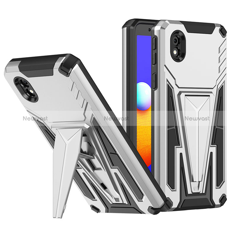 Silicone Matte Finish and Plastic Back Cover Case with Stand MQ1 for Samsung Galaxy A01 Core Silver