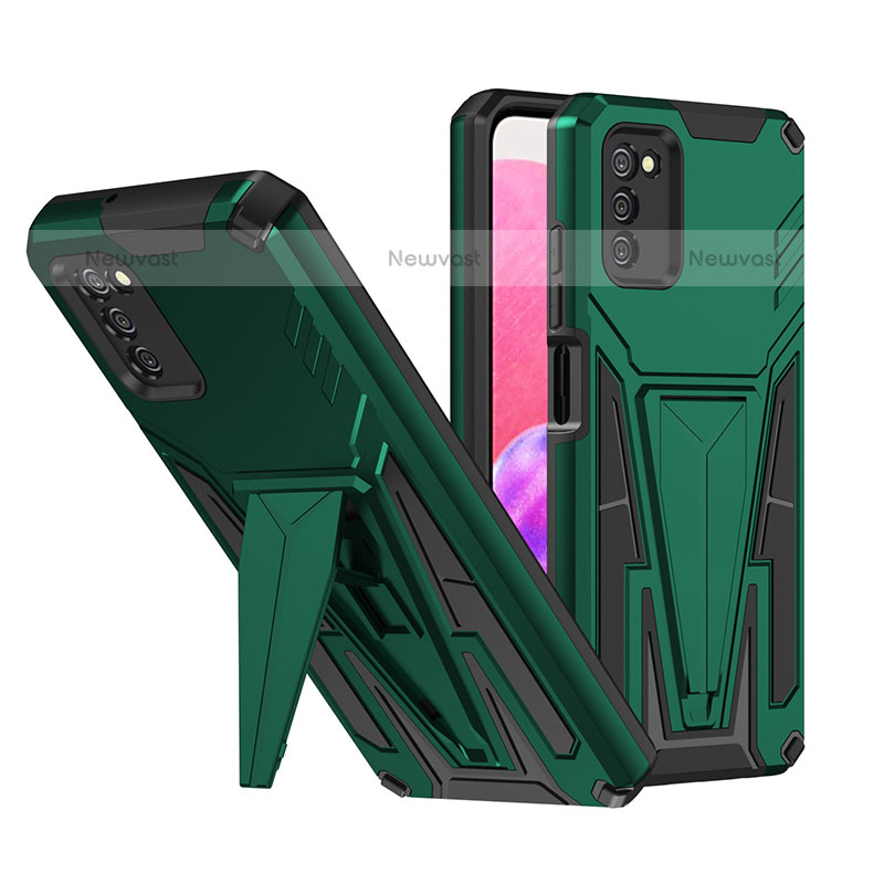 Silicone Matte Finish and Plastic Back Cover Case with Stand MQ1 for Samsung Galaxy A02s Green