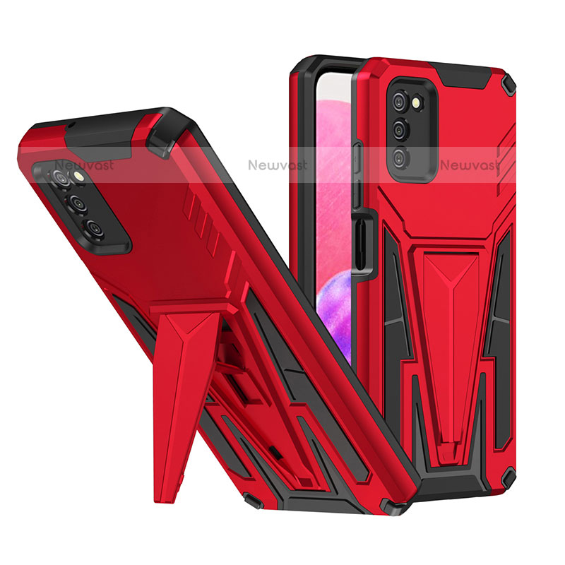 Silicone Matte Finish and Plastic Back Cover Case with Stand MQ1 for Samsung Galaxy A02s Red