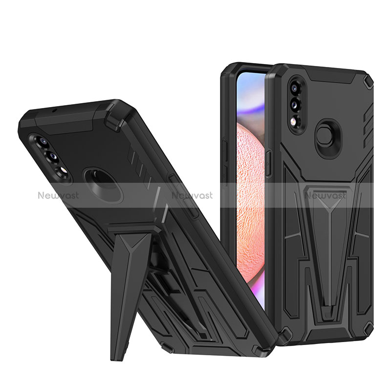 Silicone Matte Finish and Plastic Back Cover Case with Stand MQ1 for Samsung Galaxy A10s Black