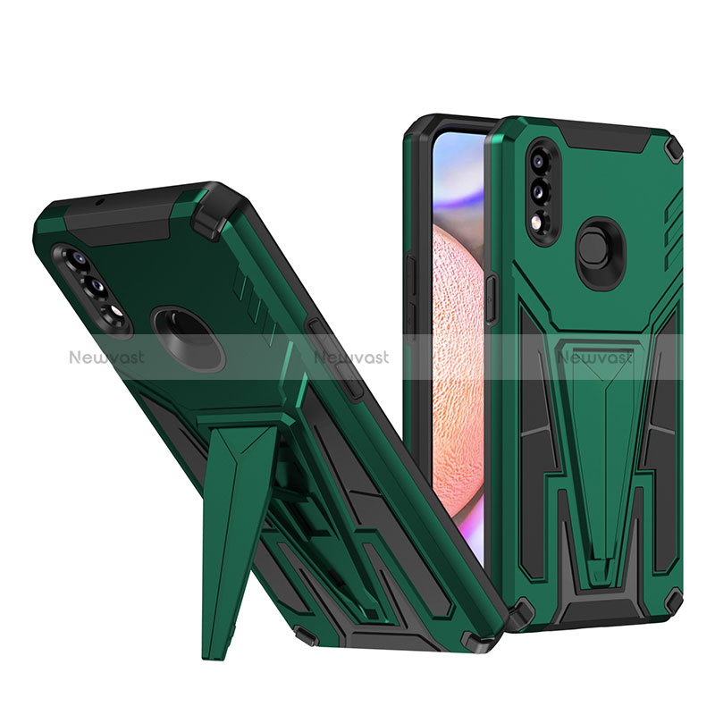 Silicone Matte Finish and Plastic Back Cover Case with Stand MQ1 for Samsung Galaxy A10s Green