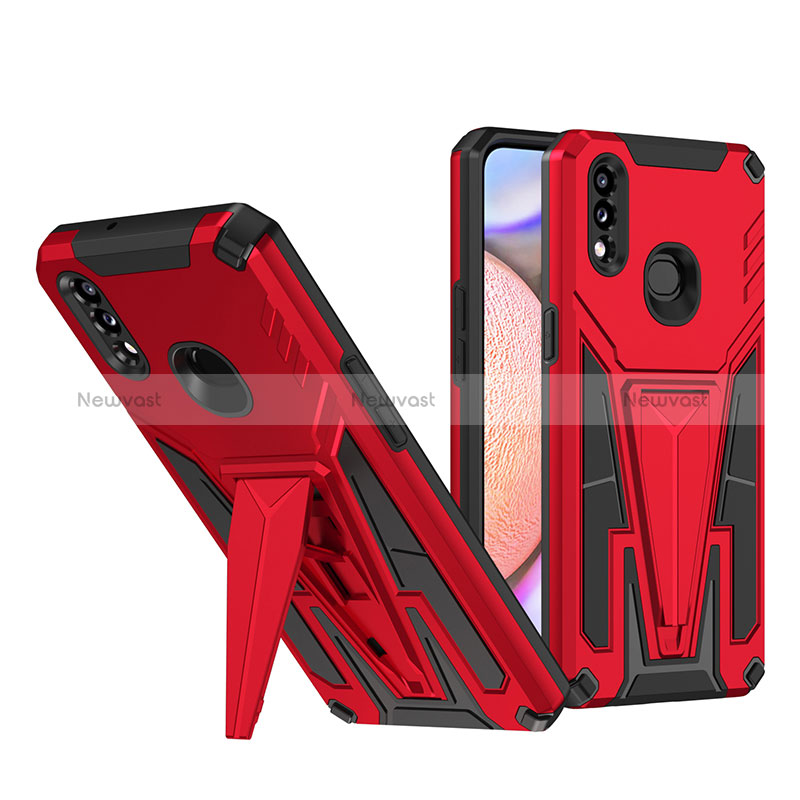 Silicone Matte Finish and Plastic Back Cover Case with Stand MQ1 for Samsung Galaxy A10s Red