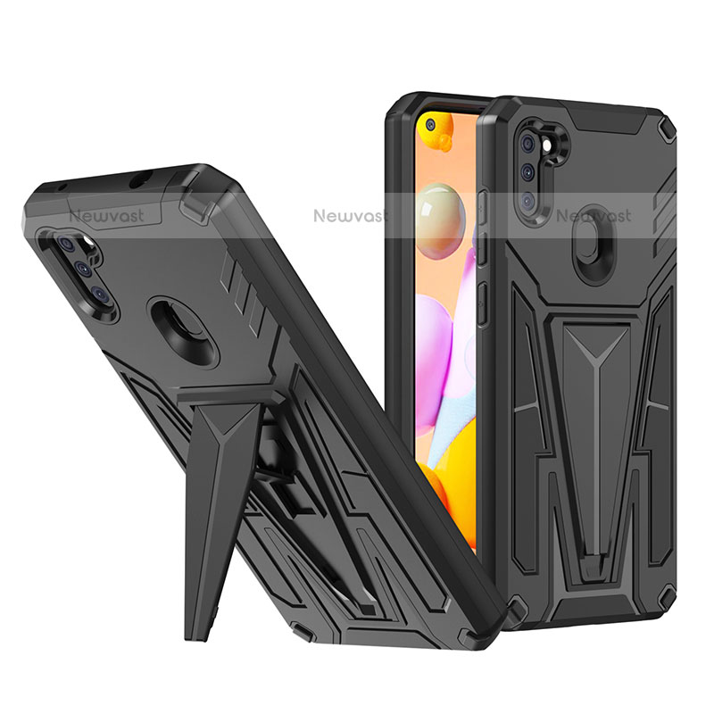 Silicone Matte Finish and Plastic Back Cover Case with Stand MQ1 for Samsung Galaxy A11 Black