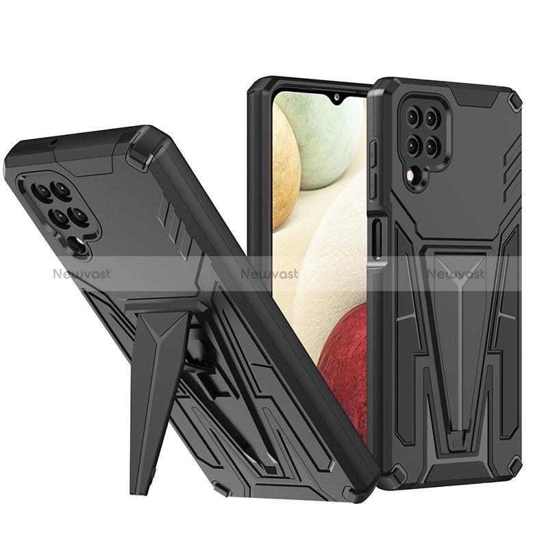 Silicone Matte Finish and Plastic Back Cover Case with Stand MQ1 for Samsung Galaxy A12 5G Black