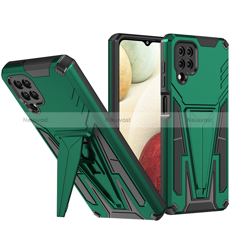 Silicone Matte Finish and Plastic Back Cover Case with Stand MQ1 for Samsung Galaxy A12 5G Green