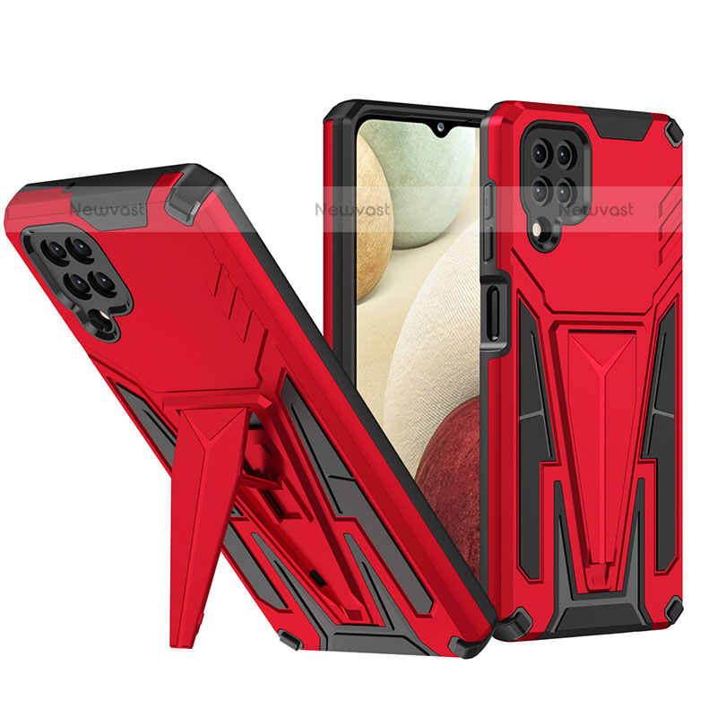 Silicone Matte Finish and Plastic Back Cover Case with Stand MQ1 for Samsung Galaxy A12 Red