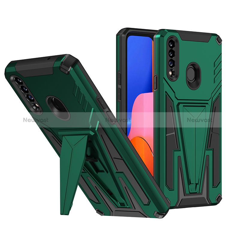 Silicone Matte Finish and Plastic Back Cover Case with Stand MQ1 for Samsung Galaxy A20s Green