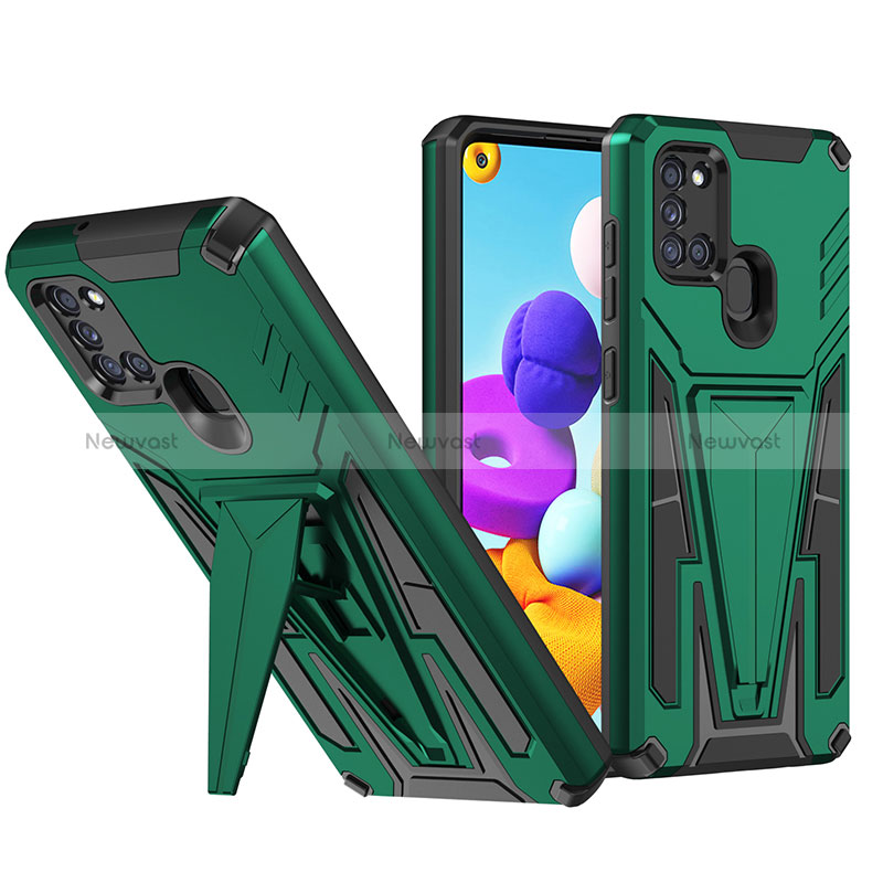 Silicone Matte Finish and Plastic Back Cover Case with Stand MQ1 for Samsung Galaxy A21