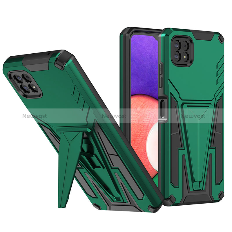 Silicone Matte Finish and Plastic Back Cover Case with Stand MQ1 for Samsung Galaxy A22 5G Green