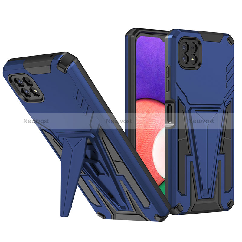 Silicone Matte Finish and Plastic Back Cover Case with Stand MQ1 for Samsung Galaxy A22s 5G Blue