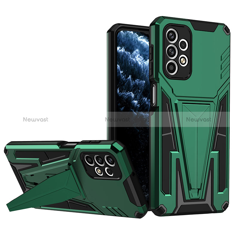 Silicone Matte Finish and Plastic Back Cover Case with Stand MQ1 for Samsung Galaxy A23 4G Green