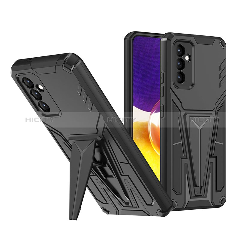 Silicone Matte Finish and Plastic Back Cover Case with Stand MQ1 for Samsung Galaxy A24 4G Black