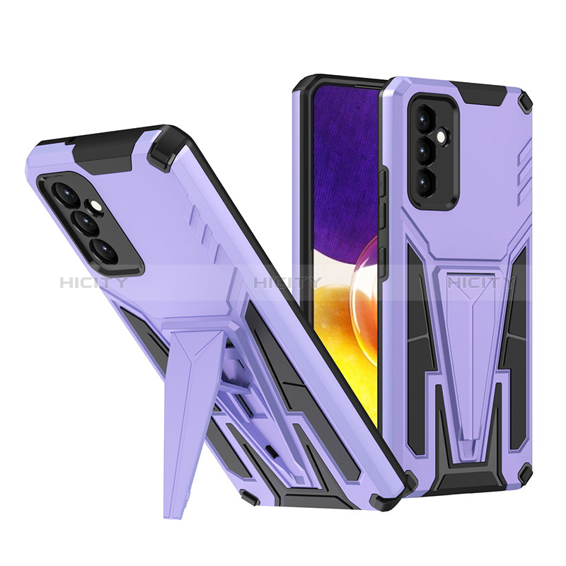 Silicone Matte Finish and Plastic Back Cover Case with Stand MQ1 for Samsung Galaxy A24 4G Purple