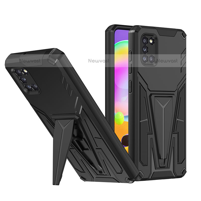 Silicone Matte Finish and Plastic Back Cover Case with Stand MQ1 for Samsung Galaxy A31 Black