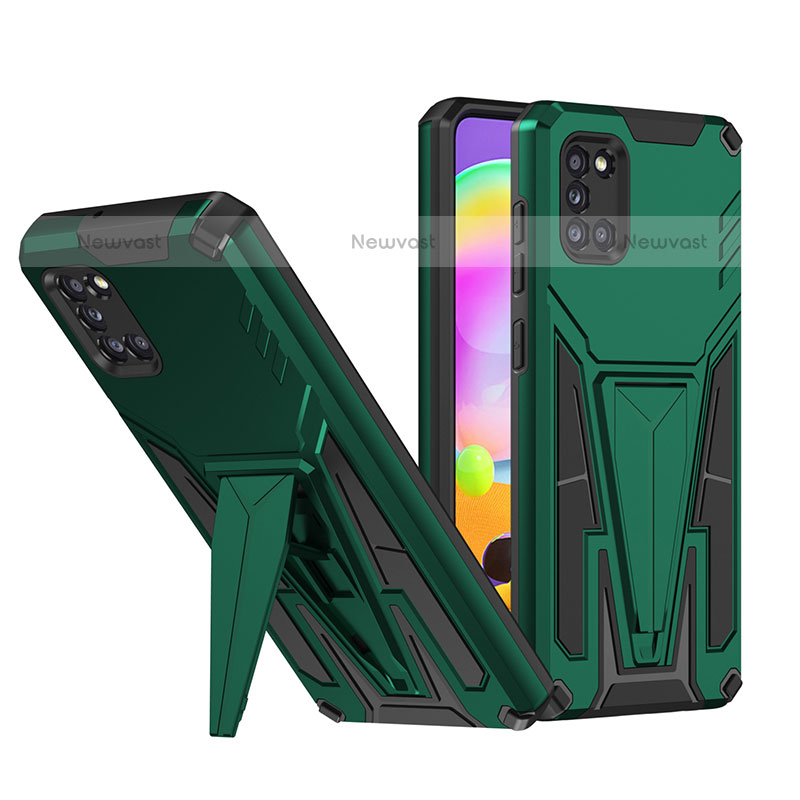 Silicone Matte Finish and Plastic Back Cover Case with Stand MQ1 for Samsung Galaxy A31 Green