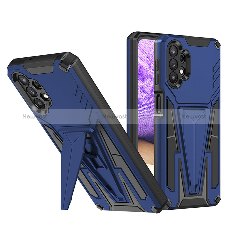 Silicone Matte Finish and Plastic Back Cover Case with Stand MQ1 for Samsung Galaxy A32 4G Blue