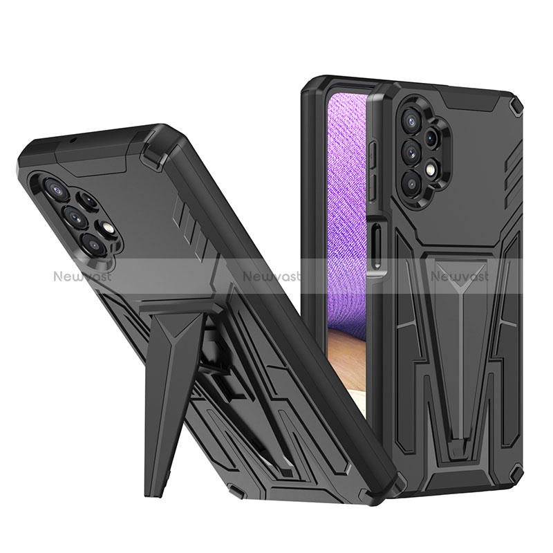 Silicone Matte Finish and Plastic Back Cover Case with Stand MQ1 for Samsung Galaxy A32 5G Black