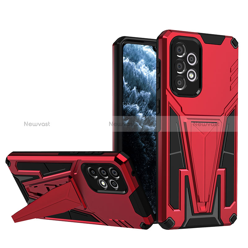 Silicone Matte Finish and Plastic Back Cover Case with Stand MQ1 for Samsung Galaxy A33 5G Red