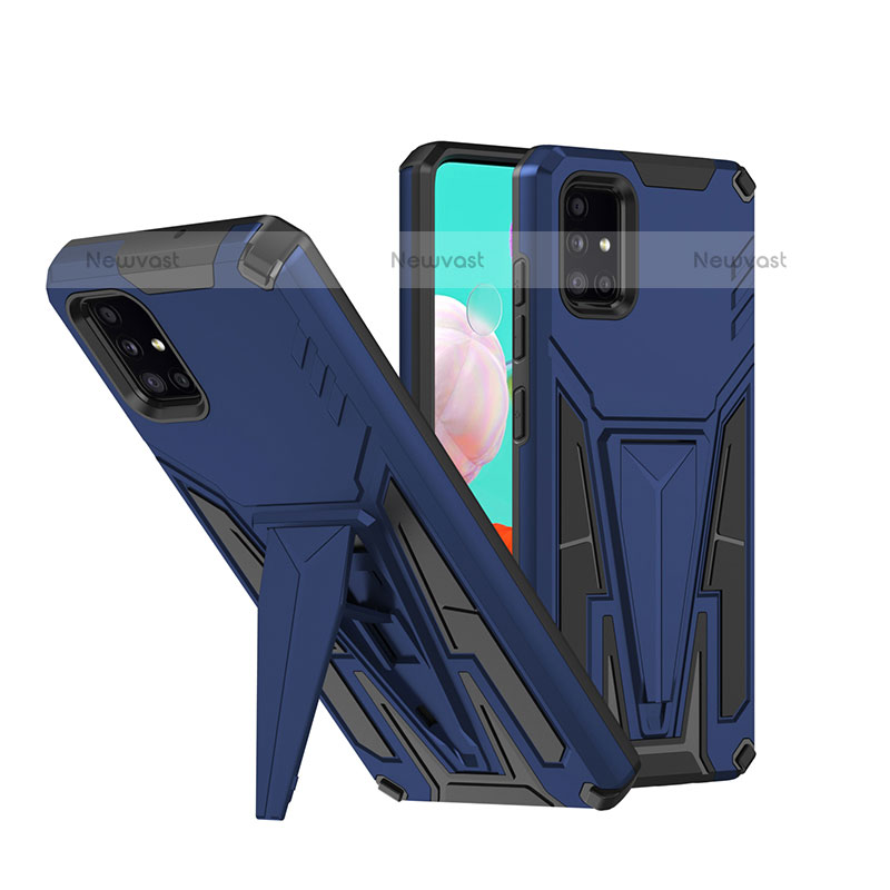 Silicone Matte Finish and Plastic Back Cover Case with Stand MQ1 for Samsung Galaxy A51 4G Blue