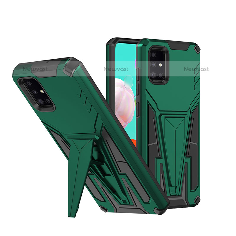 Silicone Matte Finish and Plastic Back Cover Case with Stand MQ1 for Samsung Galaxy A51 4G Green