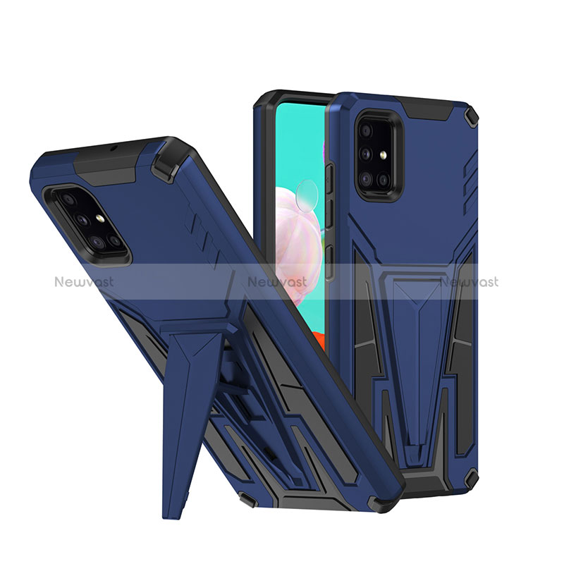 Silicone Matte Finish and Plastic Back Cover Case with Stand MQ1 for Samsung Galaxy A51 5G Blue