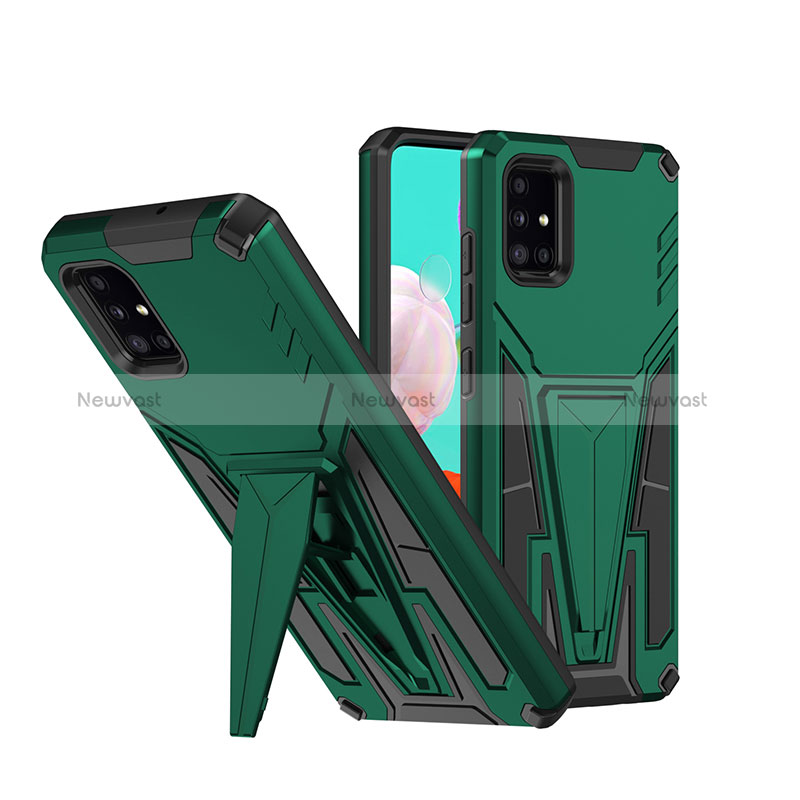 Silicone Matte Finish and Plastic Back Cover Case with Stand MQ1 for Samsung Galaxy A51 5G Green