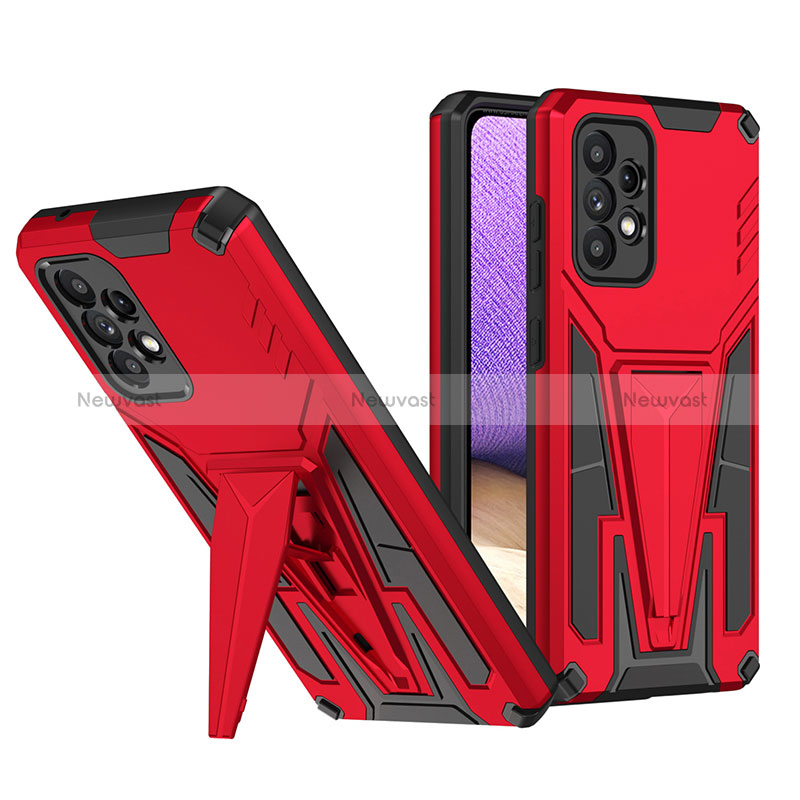 Silicone Matte Finish and Plastic Back Cover Case with Stand MQ1 for Samsung Galaxy A52 4G Red