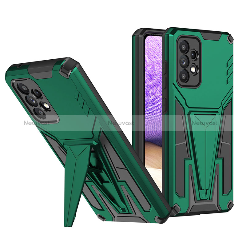 Silicone Matte Finish and Plastic Back Cover Case with Stand MQ1 for Samsung Galaxy A52 5G Green