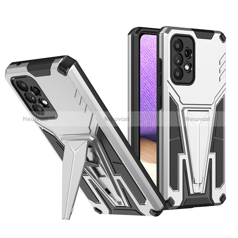 Silicone Matte Finish and Plastic Back Cover Case with Stand MQ1 for Samsung Galaxy A52s 5G Silver