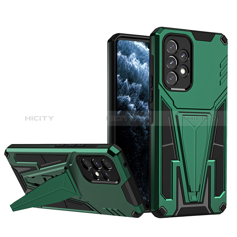 Silicone Matte Finish and Plastic Back Cover Case with Stand MQ1 for Samsung Galaxy A53 5G Green