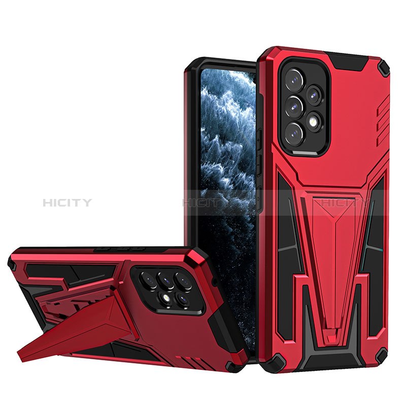 Silicone Matte Finish and Plastic Back Cover Case with Stand MQ1 for Samsung Galaxy A53 5G Red