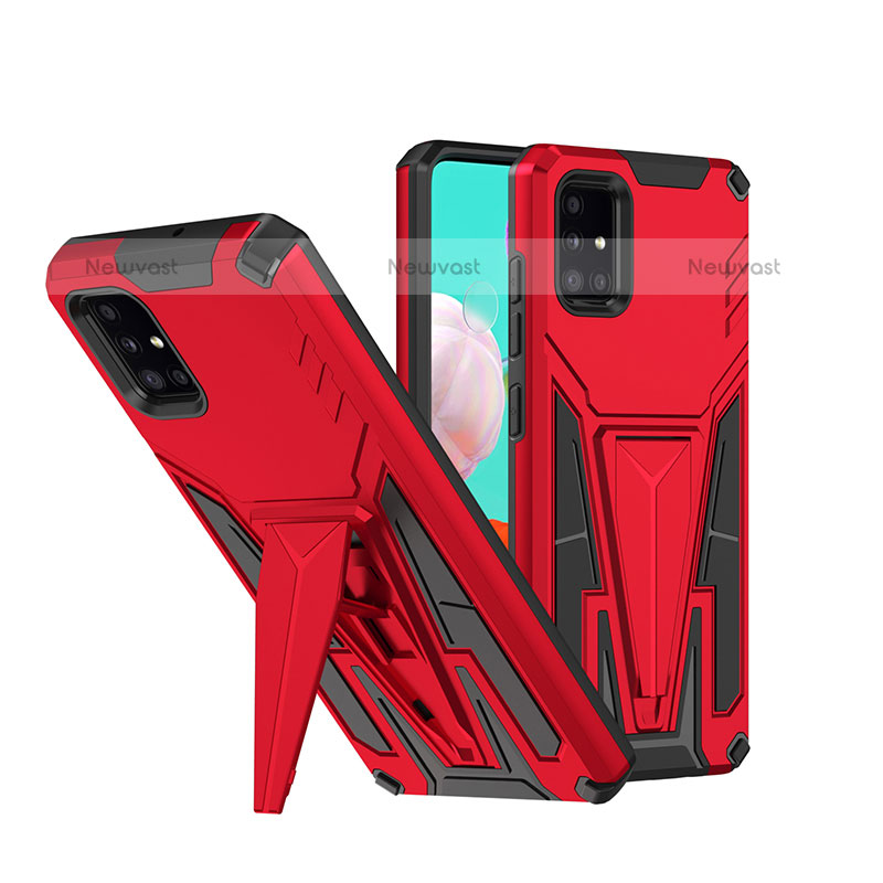 Silicone Matte Finish and Plastic Back Cover Case with Stand MQ1 for Samsung Galaxy A71 4G A715 Red