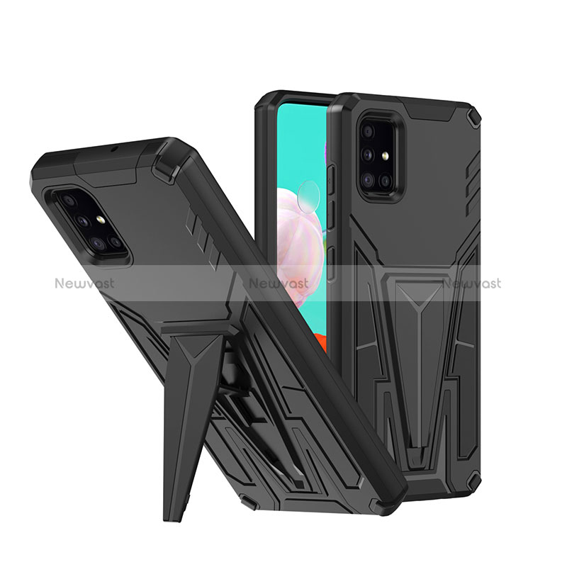 Silicone Matte Finish and Plastic Back Cover Case with Stand MQ1 for Samsung Galaxy A71 5G Black