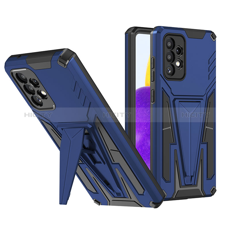 Silicone Matte Finish and Plastic Back Cover Case with Stand MQ1 for Samsung Galaxy A72 4G Blue