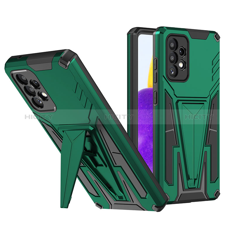 Silicone Matte Finish and Plastic Back Cover Case with Stand MQ1 for Samsung Galaxy A72 5G Green