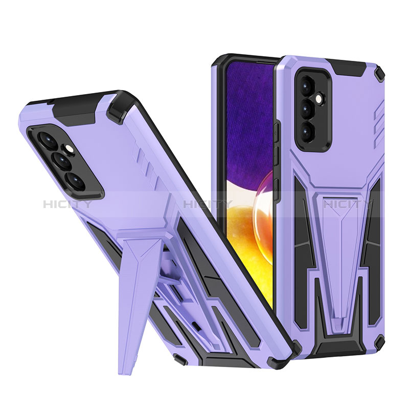 Silicone Matte Finish and Plastic Back Cover Case with Stand MQ1 for Samsung Galaxy A82 5G Purple