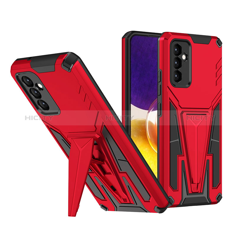 Silicone Matte Finish and Plastic Back Cover Case with Stand MQ1 for Samsung Galaxy A82 5G Red