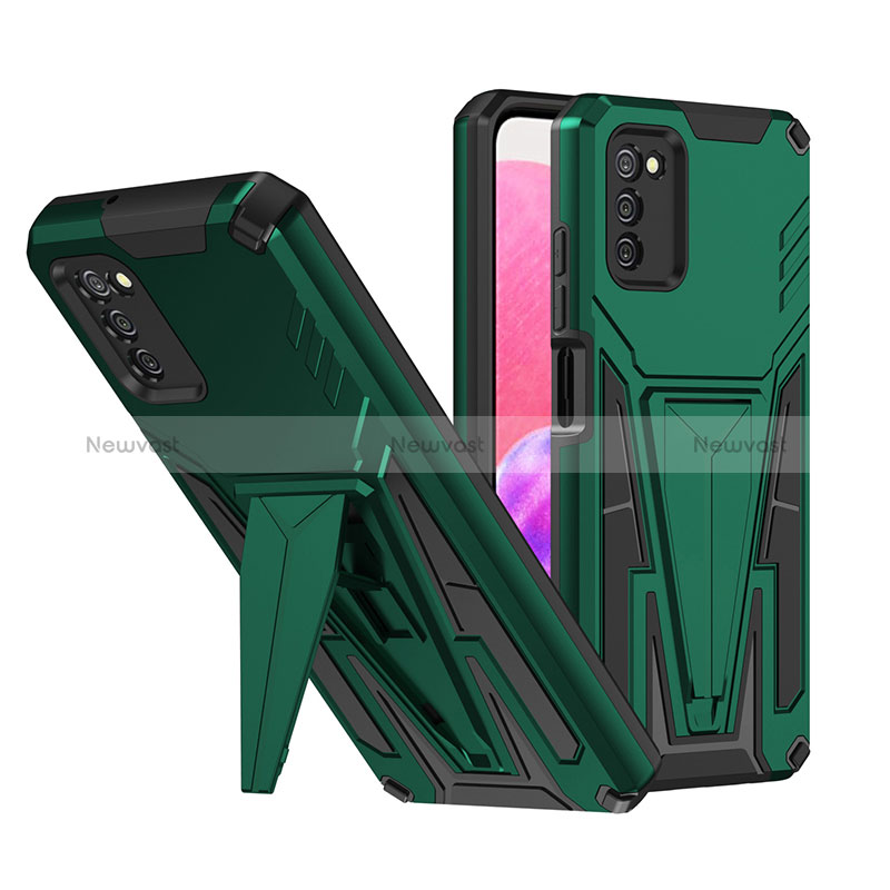 Silicone Matte Finish and Plastic Back Cover Case with Stand MQ1 for Samsung Galaxy F02S SM-E025F Green