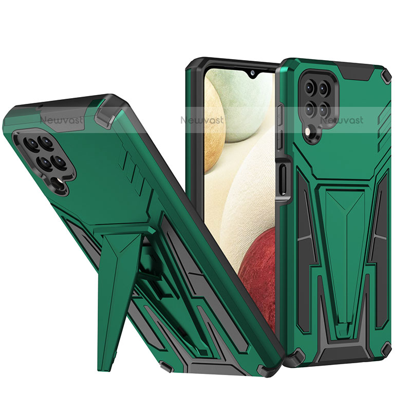 Silicone Matte Finish and Plastic Back Cover Case with Stand MQ1 for Samsung Galaxy F12 Green