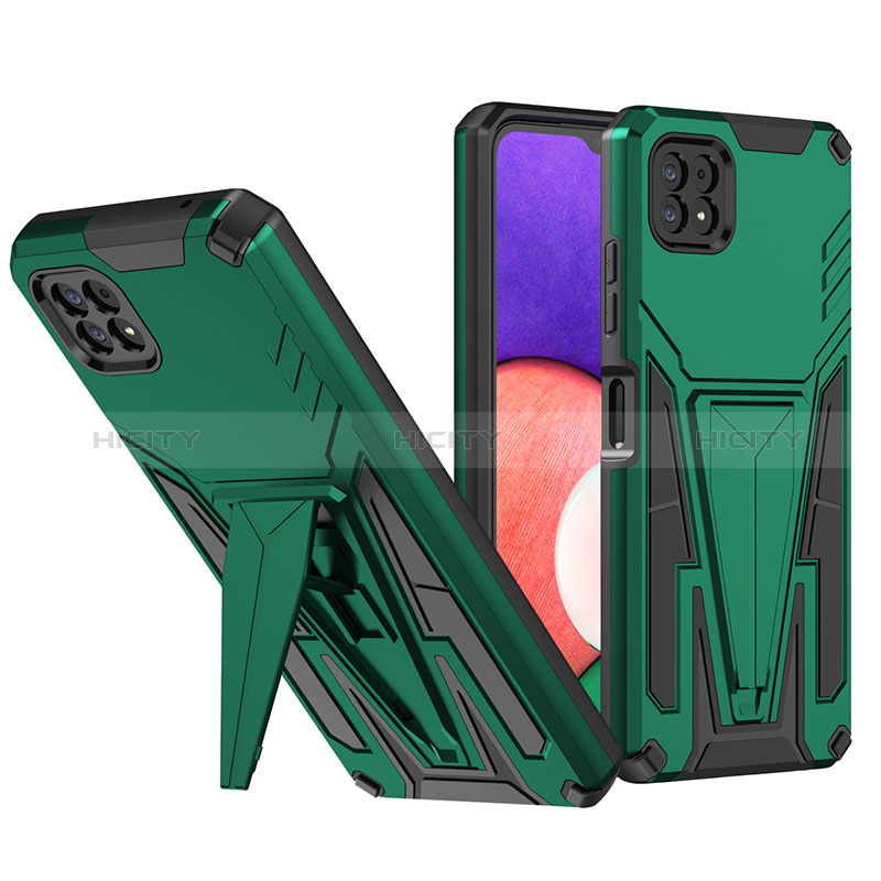 Silicone Matte Finish and Plastic Back Cover Case with Stand MQ1 for Samsung Galaxy F42 5G Green